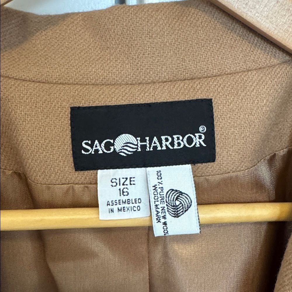 Sag Harbor Vintage Women’s Tan 100% Pure New Virgin Wool Blazer Jacket Size 16 - Picture 9 of 12